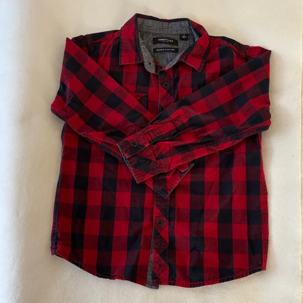 Kenneth‎ Cole Red/Black Plaid Shirt Boys 5